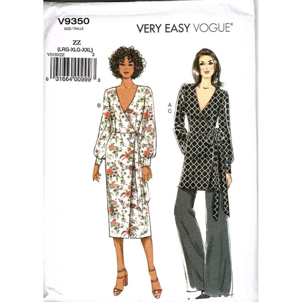 Vogue V9350 Misses L to XXL Wrap Dress, Tunic and Pants Uncut Sewing Pattern